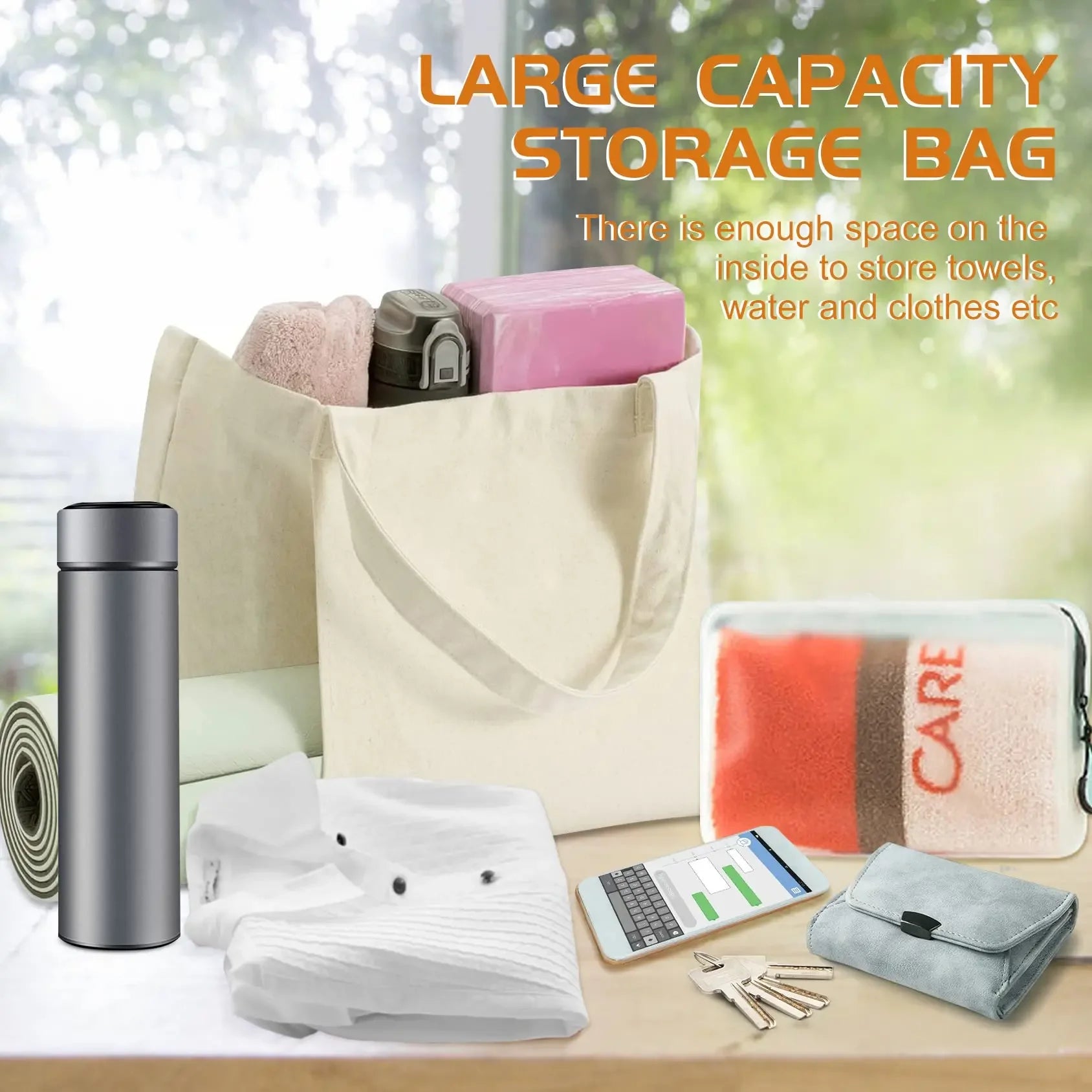 Canvas Tote Bag with Yoga Mat Carrier