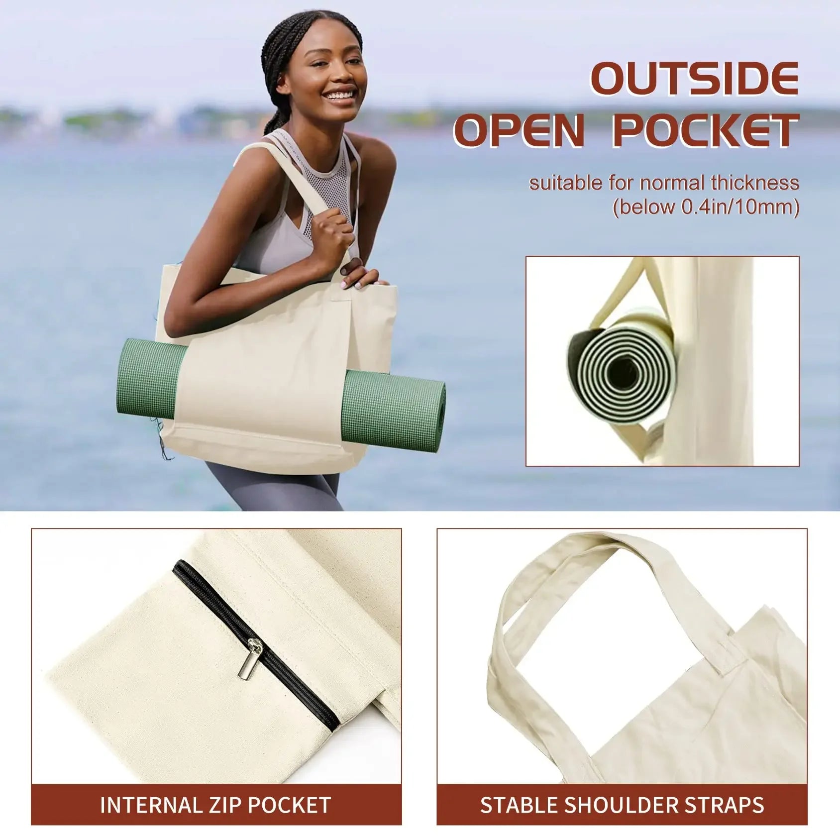 Canvas Tote Bag with Yoga Mat Carrier